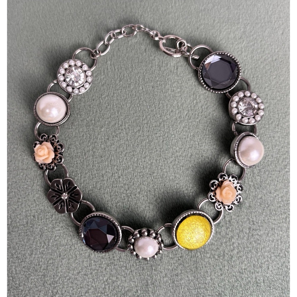 Handmade Bracelet‎ Pastel Flowers Gem Feminine Elegant Coquette 7-9" P077